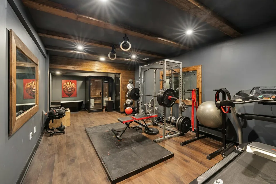 Home gym with squat rack