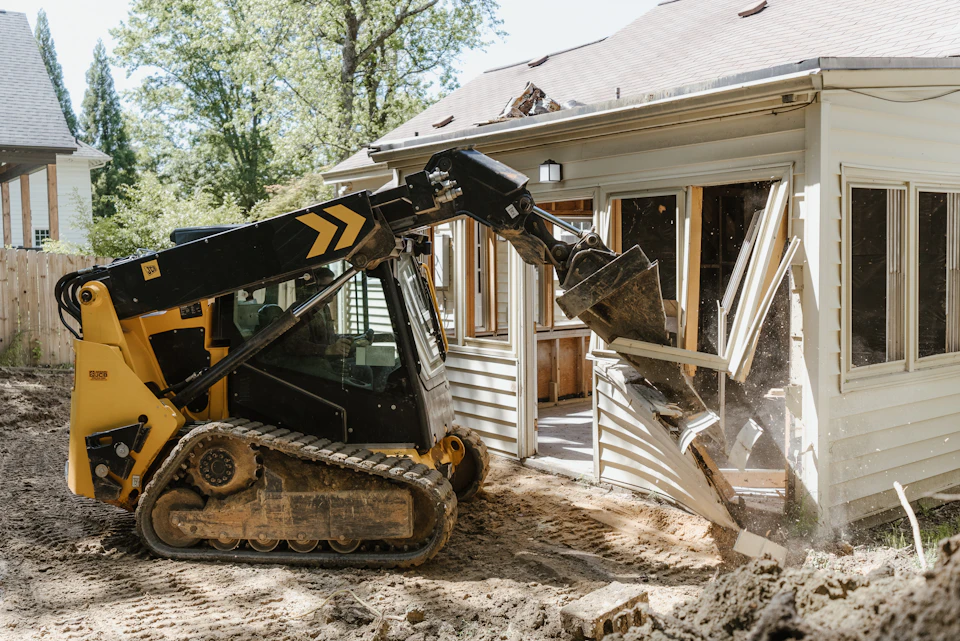 Residential demolition in progress on a Bergen County home