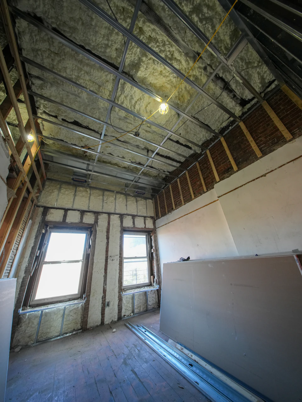 Spray foam and batt insulation in the framing of a Bergen County home