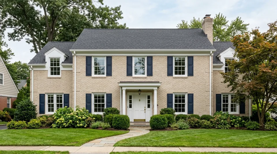 Colonial home facade with new double-hung replacement windows in Bergen County NJ